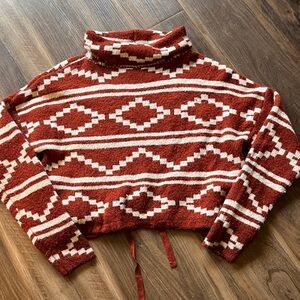 No Boundaries Red and White Cowl Neck Sweater